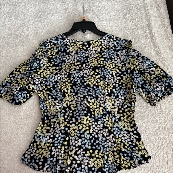 H&M Tops - H&M Floral Women's Blouse - Black, White, Yellow
